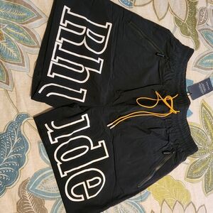 NWT Rhude Black Shorts with Yellow Accents